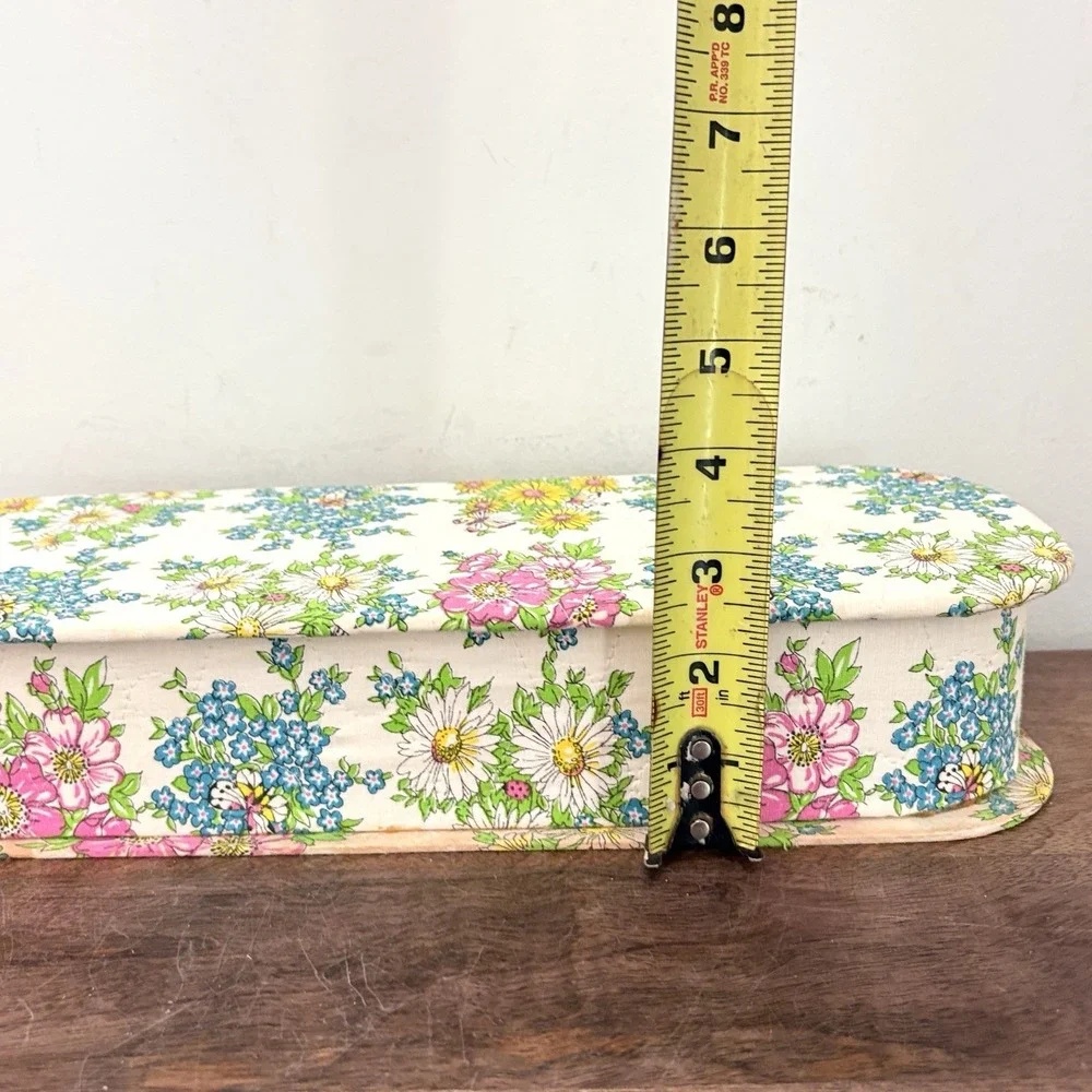 Vintage Floral Fabric Covered Trinket Box Vanity Storage Lidded Cottagecore 14